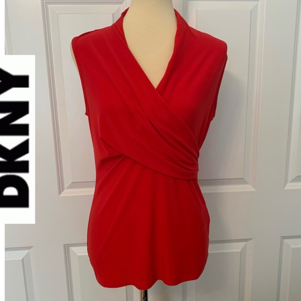 Donna Karen New York Red Sleeveless Wrap Top